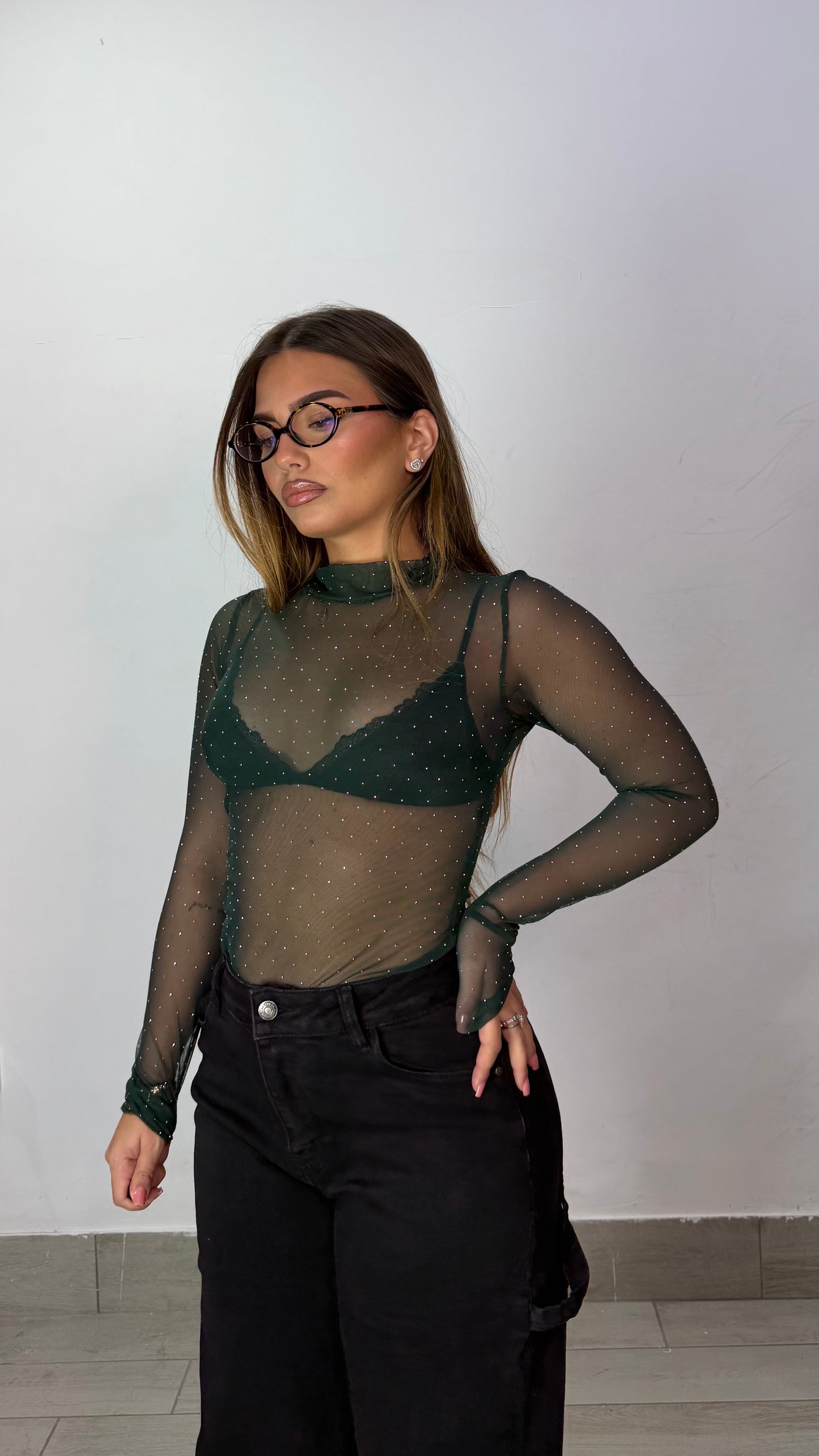 Body Filmy Con strass Verde BFS4