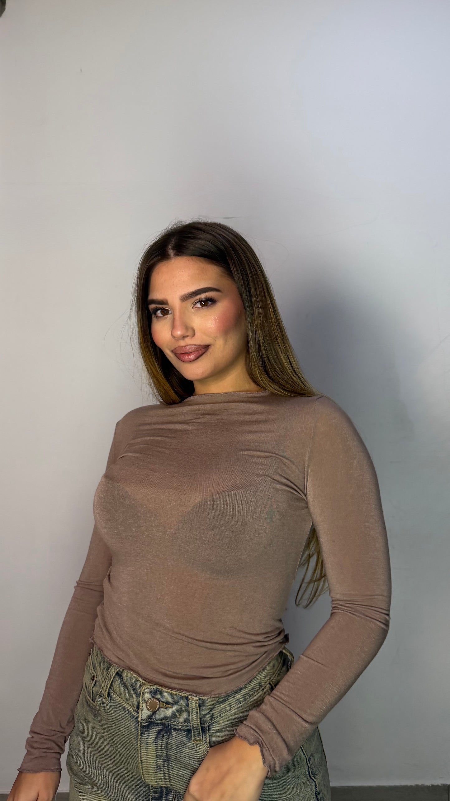 Shirt Velatissima Scollo a Barca Fango 37981