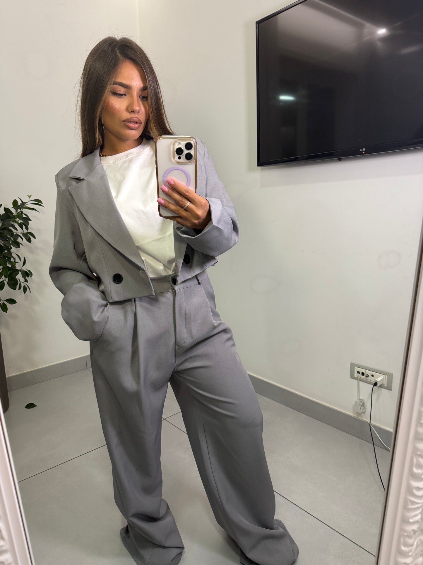 Tailleur cropped Grigio MLB10116