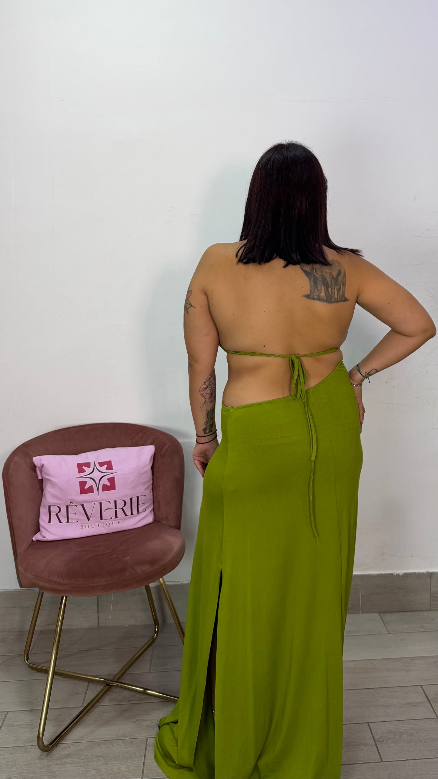 Dress Oia Verde in tessuto 3123