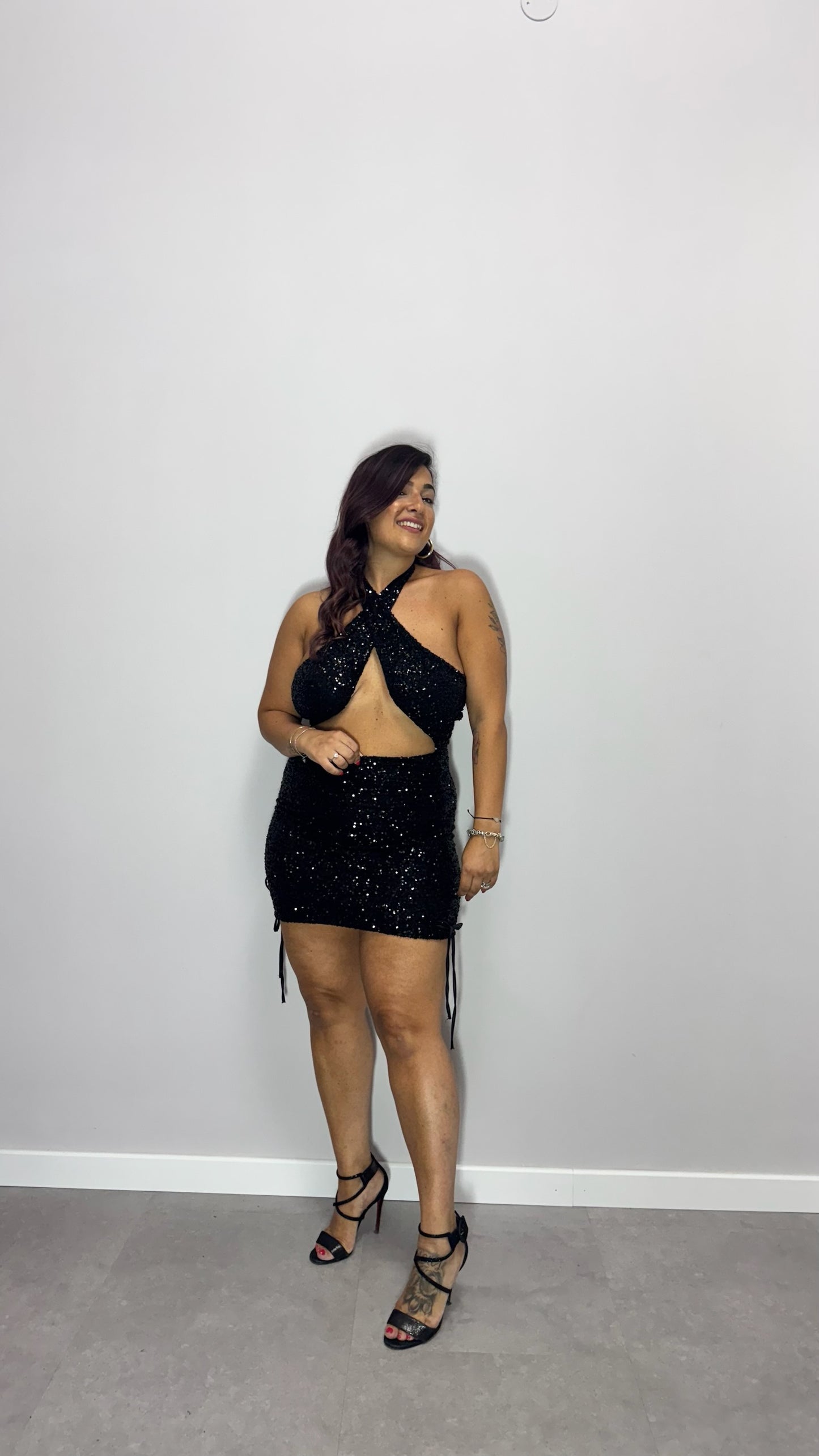 mini dress shiny nero