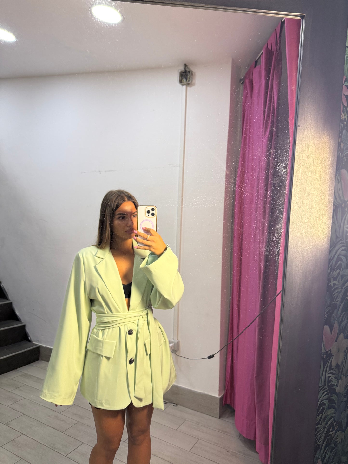 giacca con cintura verde pastello 3871