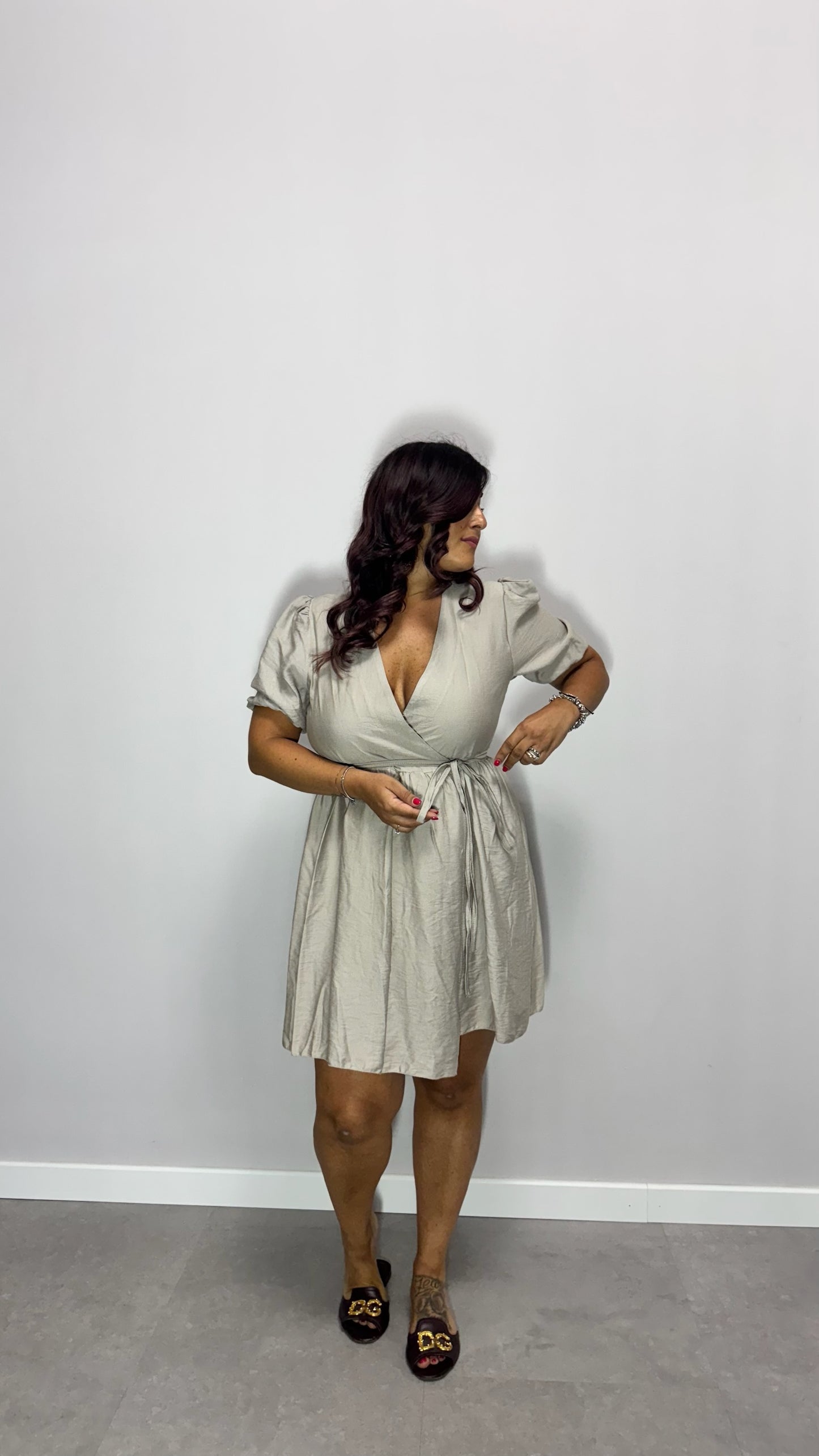 Mini dress cross beige