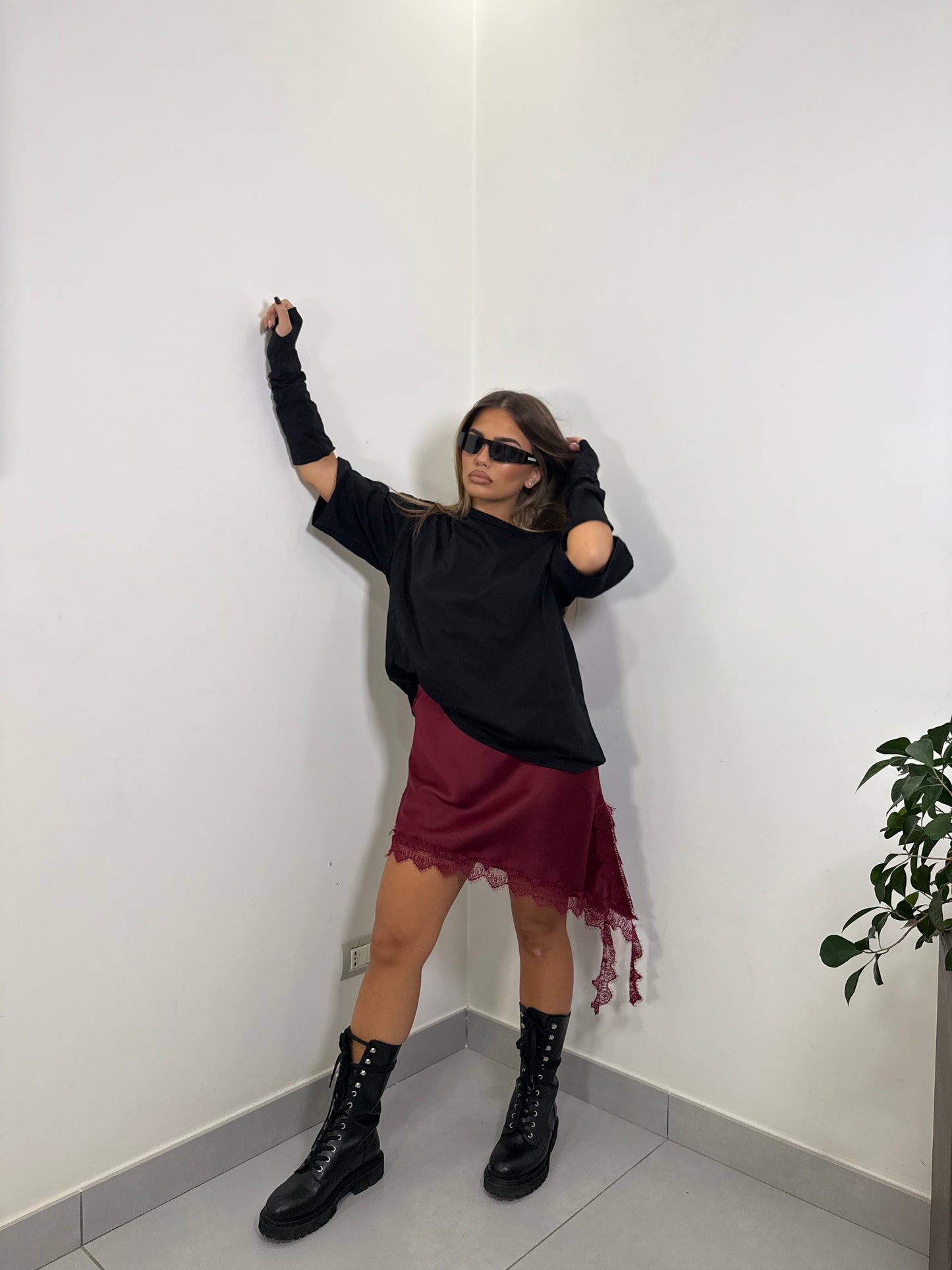 T-shirt manicotti nera 366783