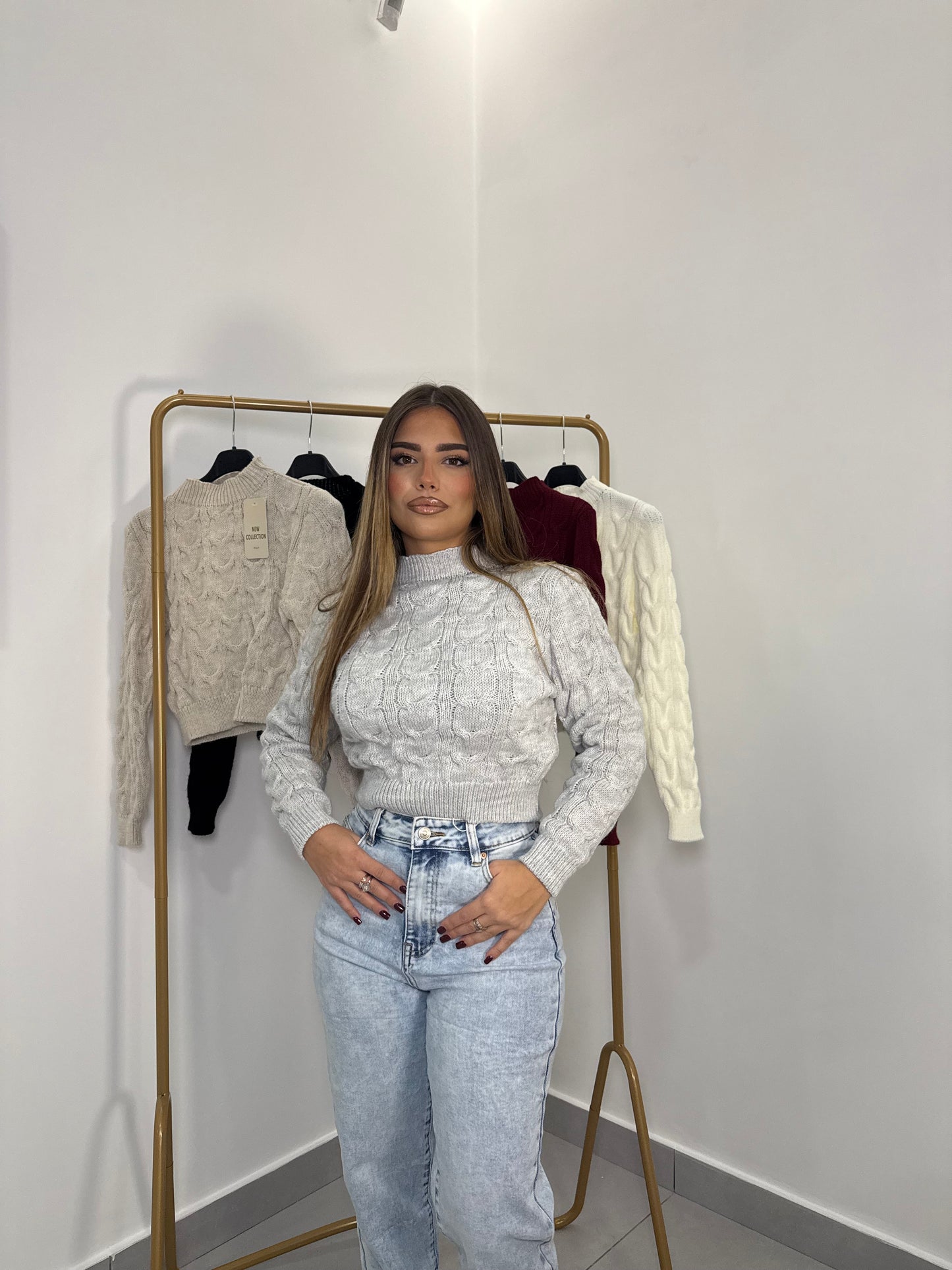 Pull Berry con Trecce in Lana Grigio 7374