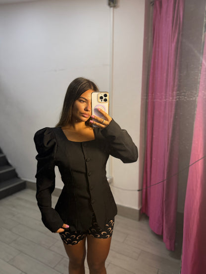 giacca con manica a palloncino nera