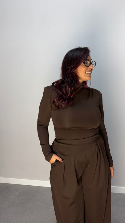 Coordinato Siera Marrone in licra con spalline 16557