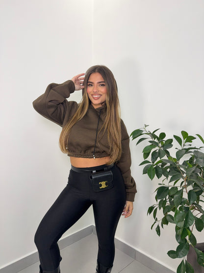 Felpa Mini Hood Felpata con Cappuccio Marrone FM44