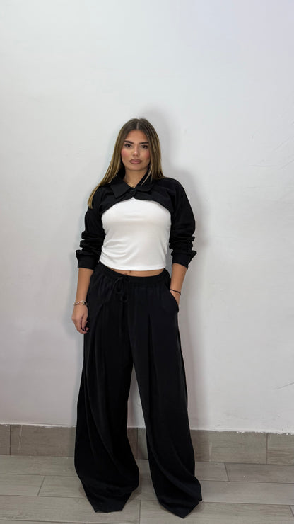 Pantalone Nerea Nero con elastico in vita e laccio MS19017