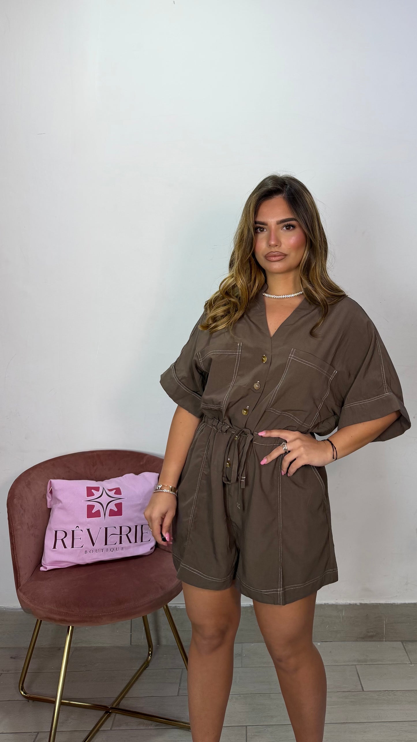 Jumpsuit Safari Marrone in cotone leggero 79340