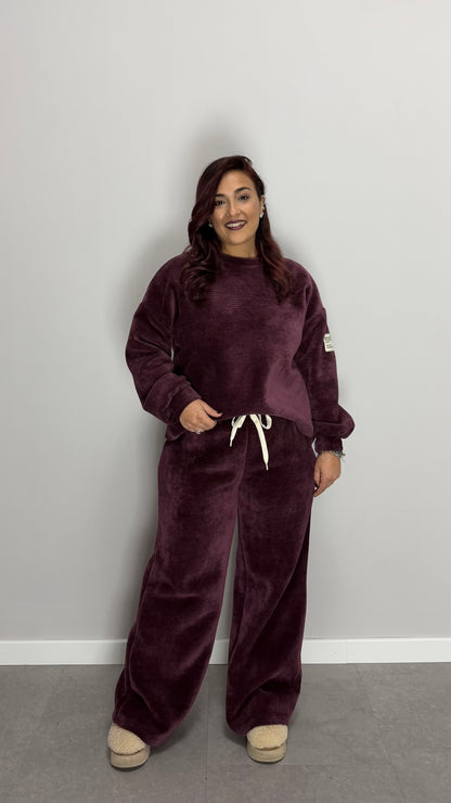 Coordinato in Tuta Vellux Bordeaux con Pantalone a Zampa V440