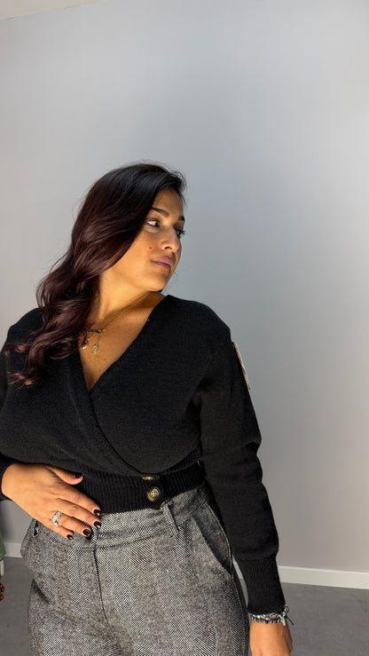 Maglioncino Cross in lana rasata nera 24631