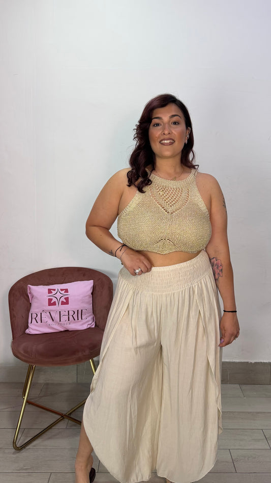 Top Dalia beige a uncinetto 23295