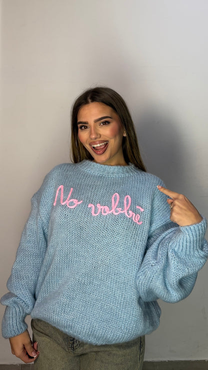 Maglioncino No Vabbè Azzurro e Rosa 3176