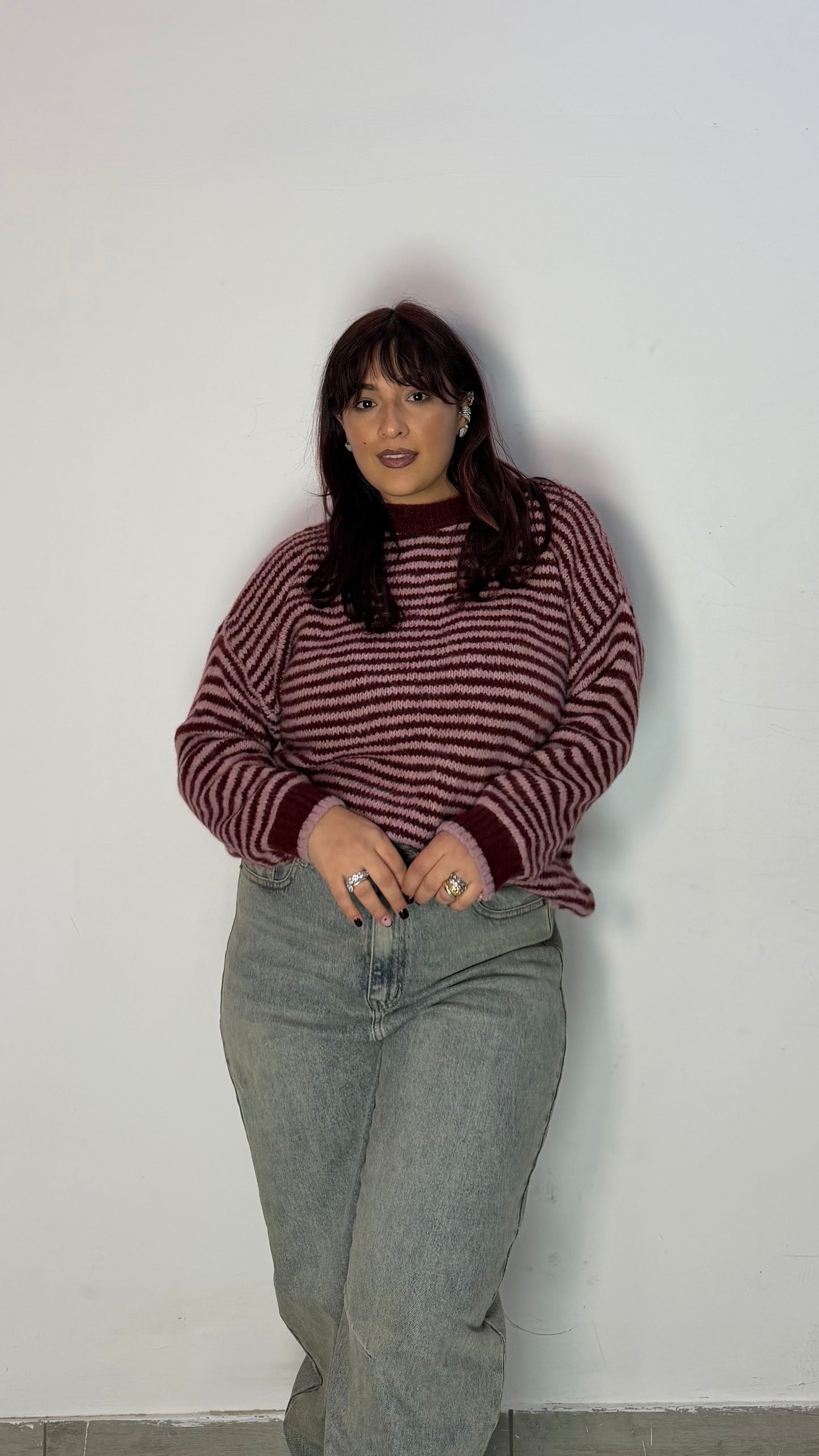 Pull Ariana a righe Rosa e Bordeaux A3279