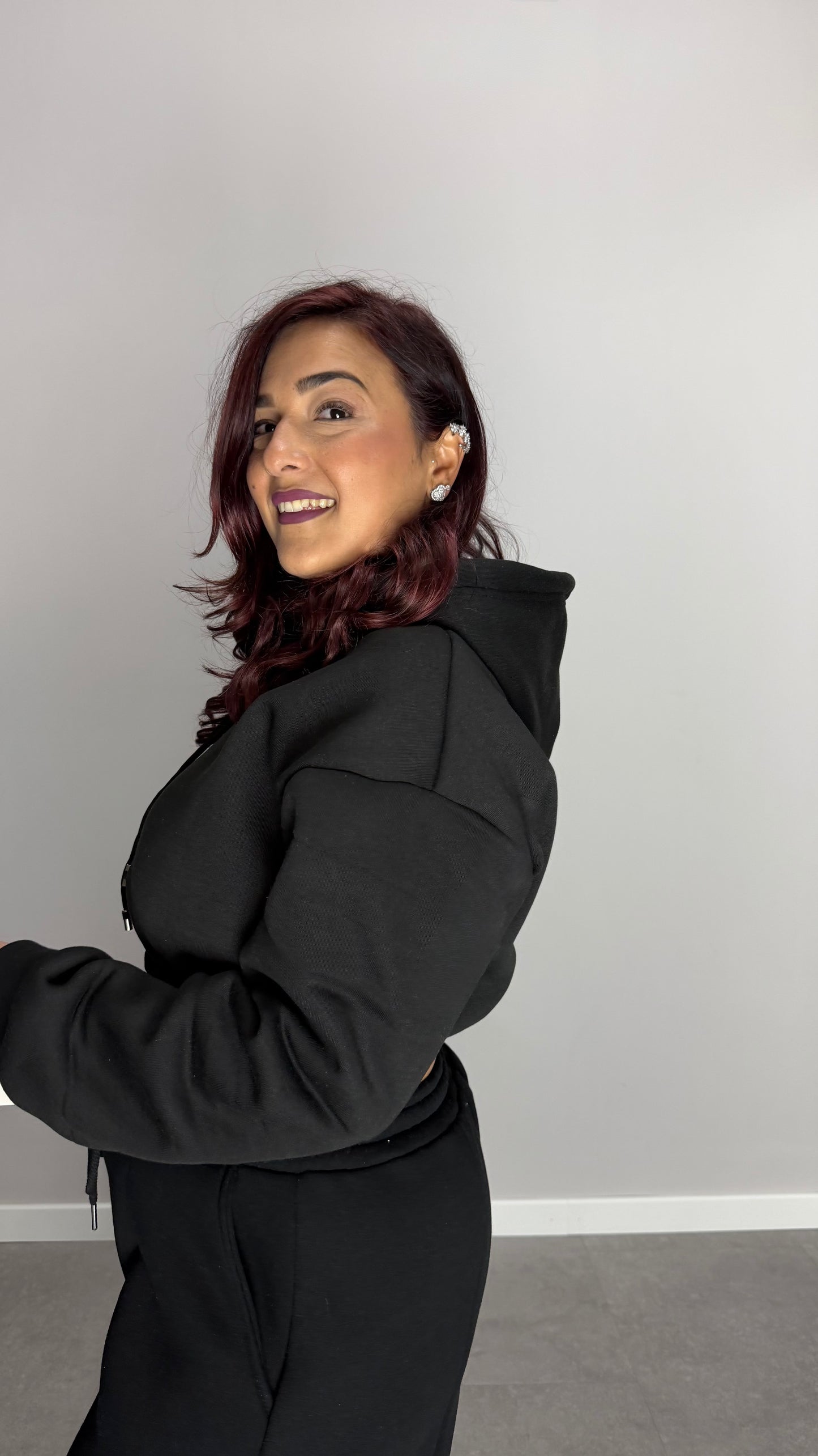 Felpa Mini Hood Felpata con Cappuccio Nero FM44