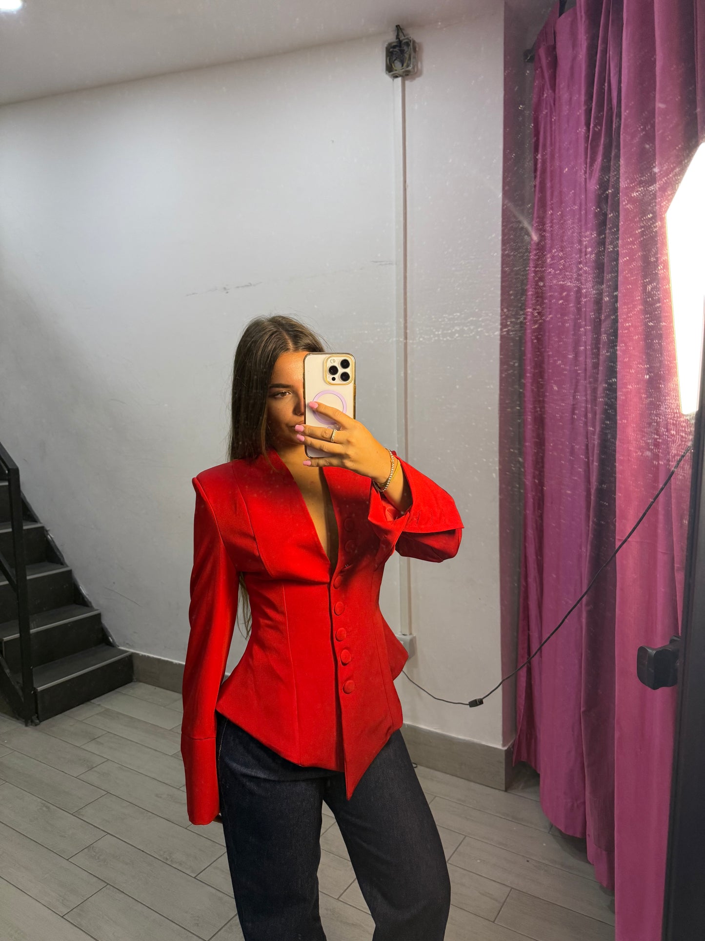 giacca con bottoni rossa 6827