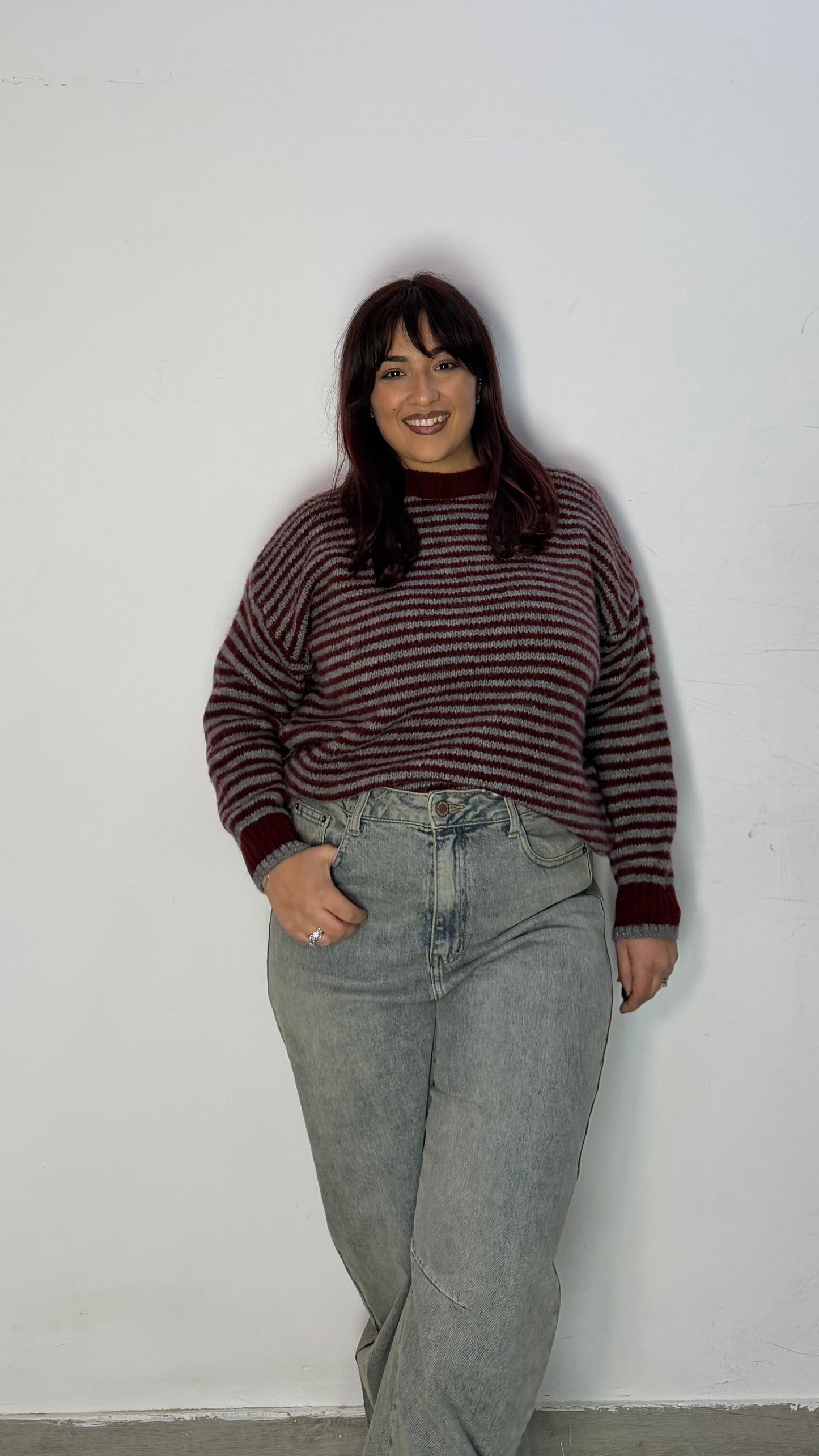 Pull Ariana a righe Grigio e Bordeaux A3279