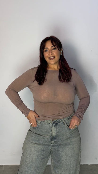 Shirt Velatissima Scollo a Barca Fango 37981