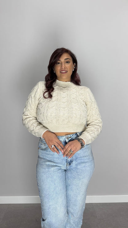 Pull Berry con Trecce in Lana Beige 7374