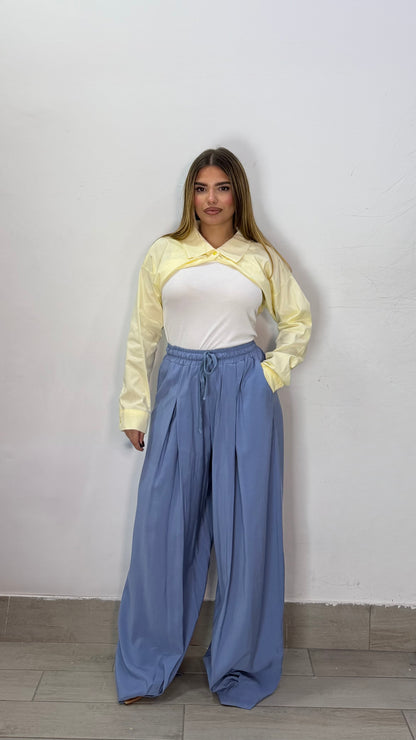 Pantalone Nerea Azzurro con elastico in vita e laccio MS19017