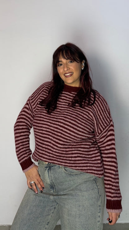 Pull Ariana a righe Rosa e Bordeaux A3279