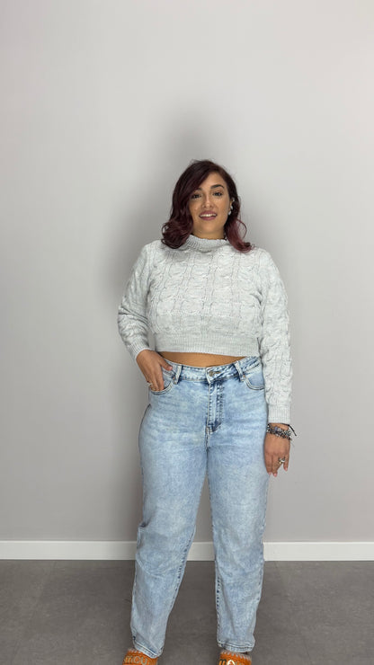 Pull Berry con Trecce in Lana Grigio 7374