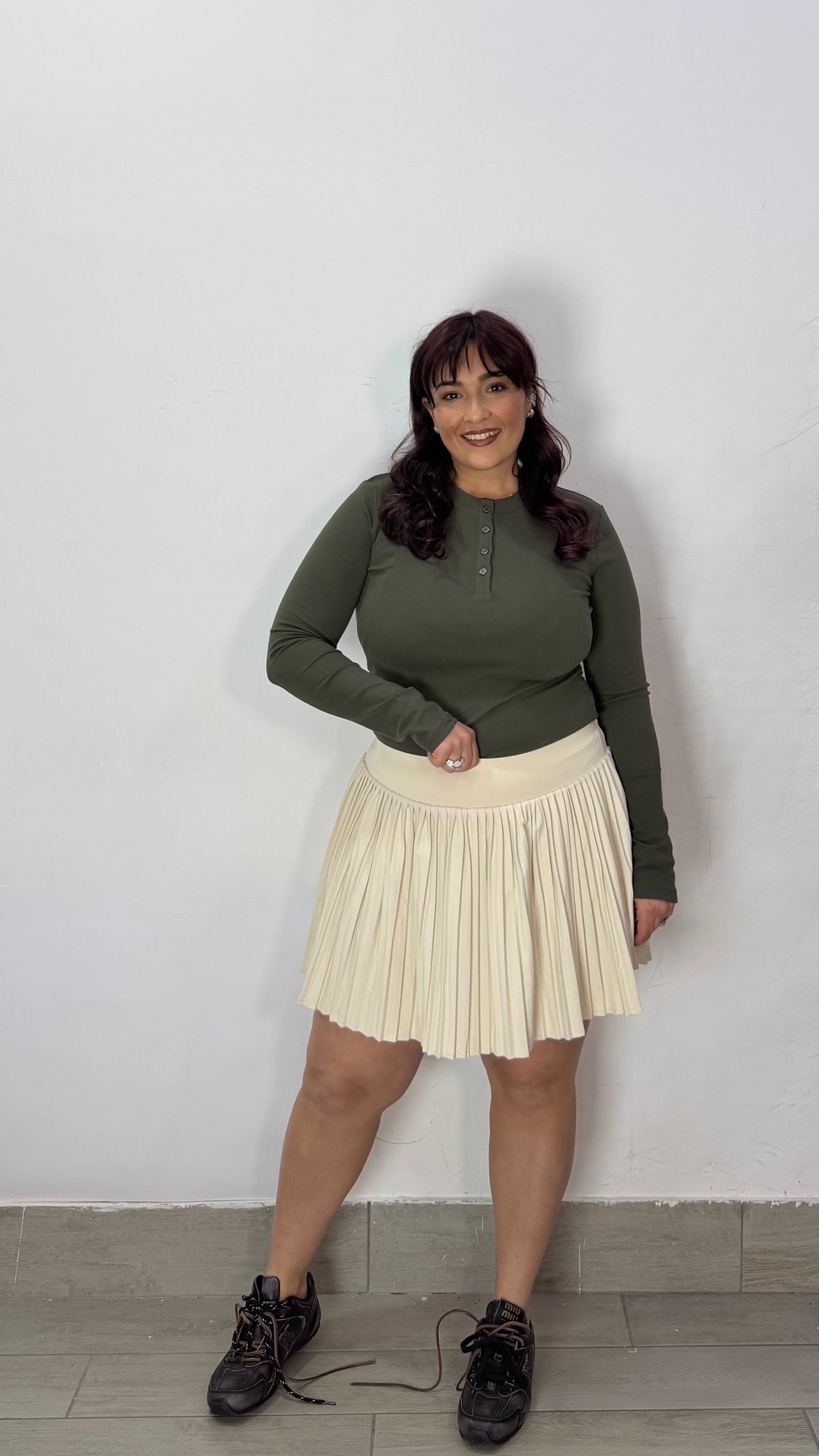 Gonna Tennis in Lycra con pieghe Beige Bzm127