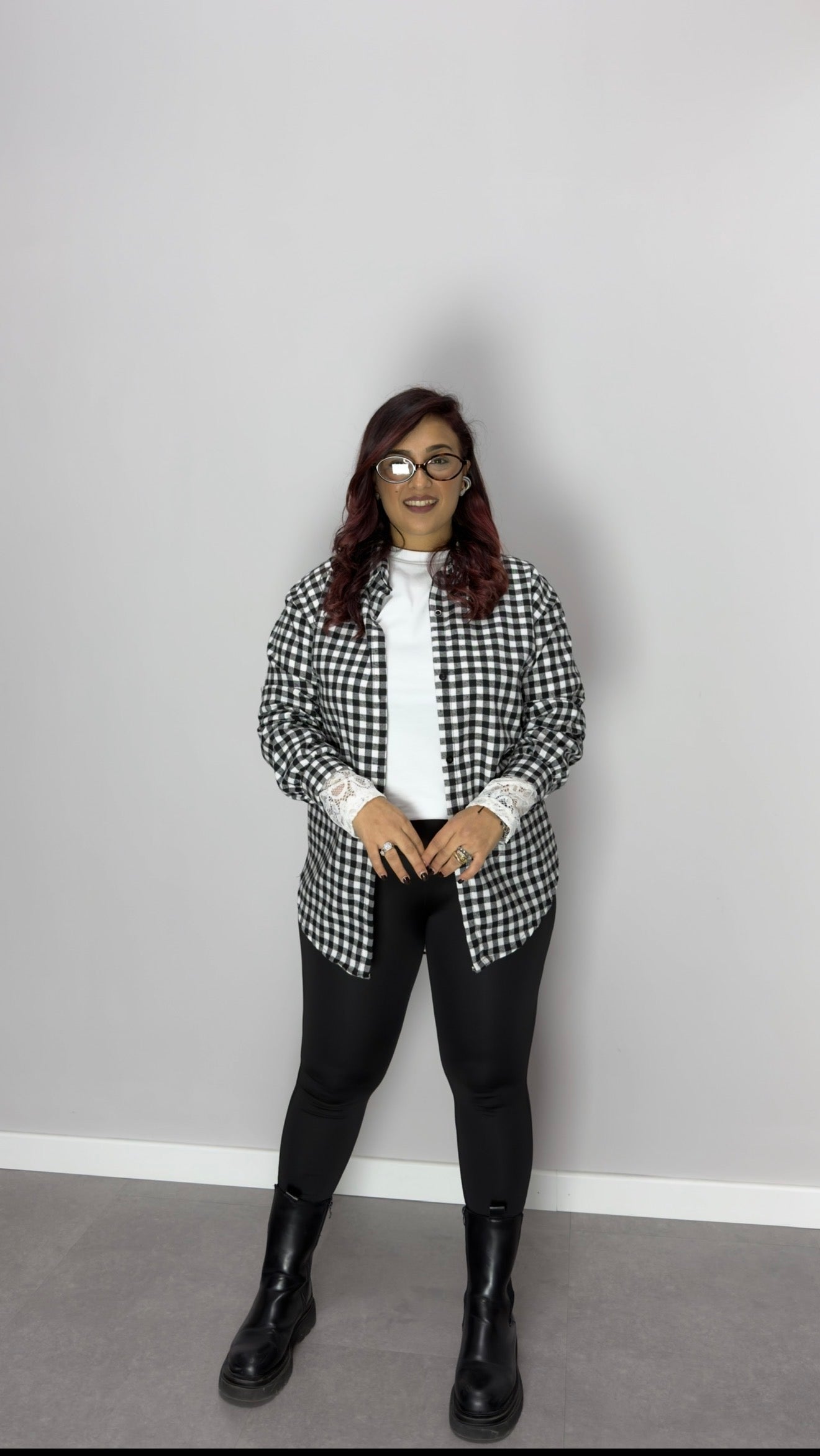 Camicia Nora Nera a Quadri in Cotone CN44