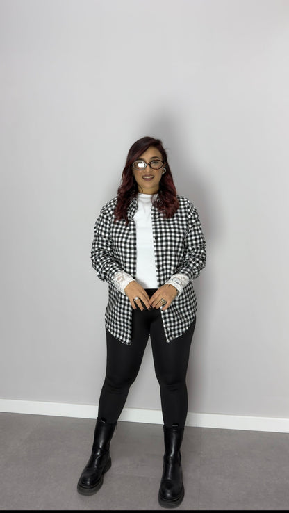 Camicia Nora Nera a Quadri in Cotone CN44