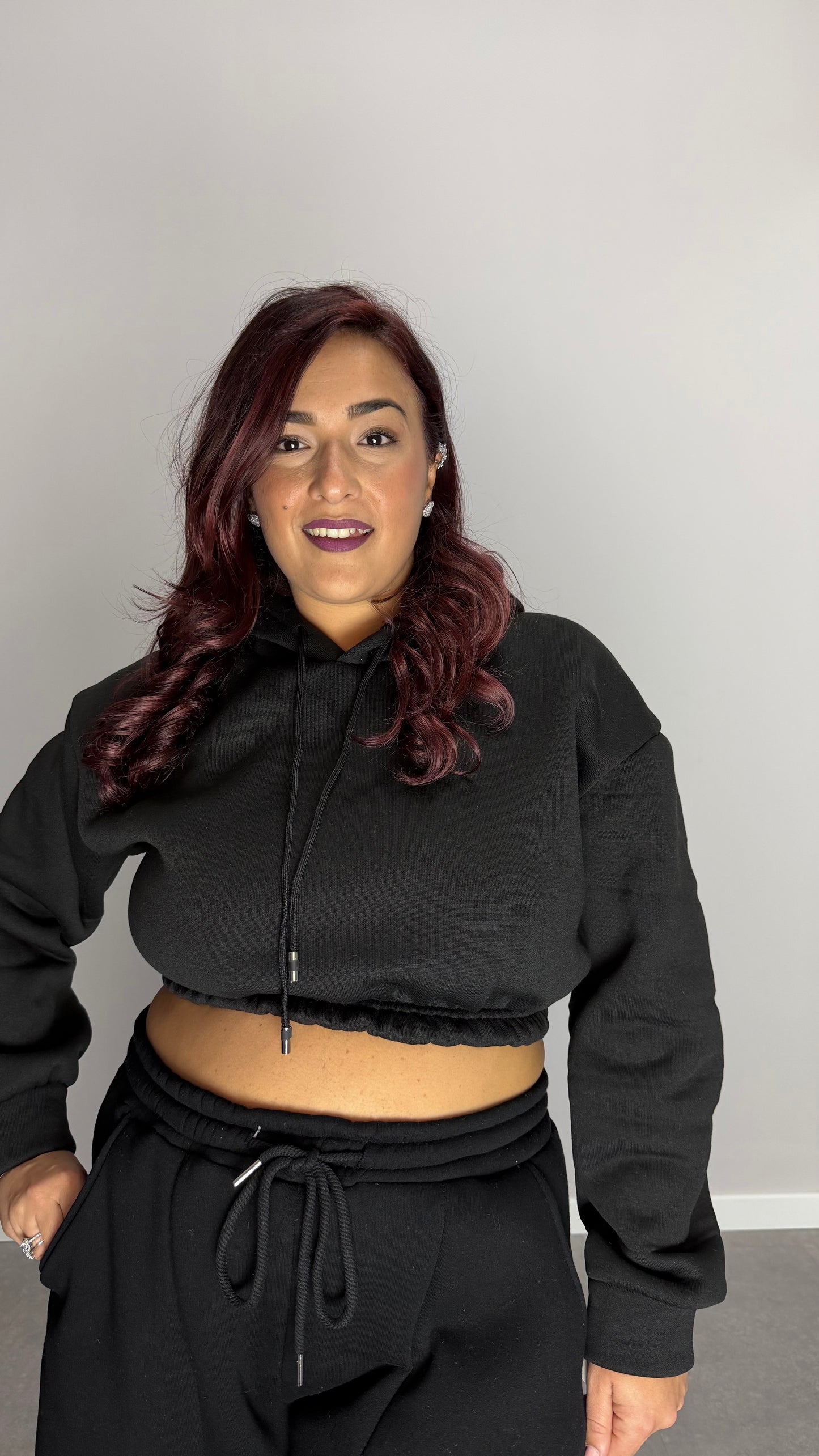 Felpa Mini Hood Felpata con Cappuccio Nero FM44