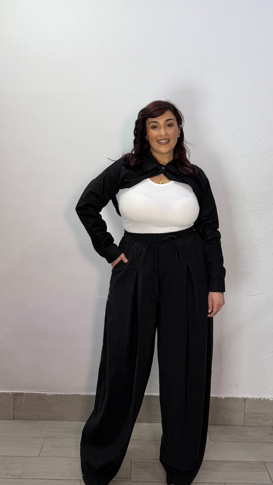 Pantalone Nerea Nero con elastico in vita e laccio MS19017
