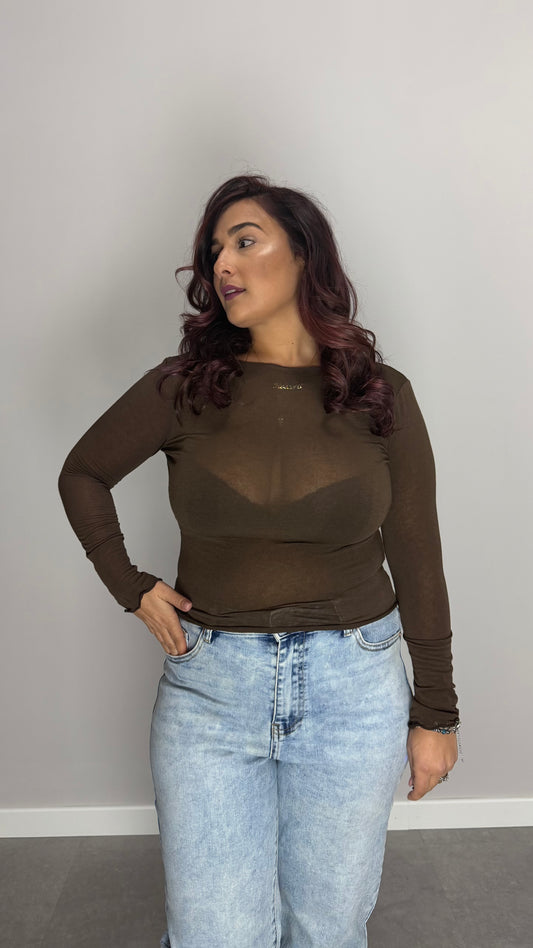 Shirt Velatissime scollo a barca Marrone 37981