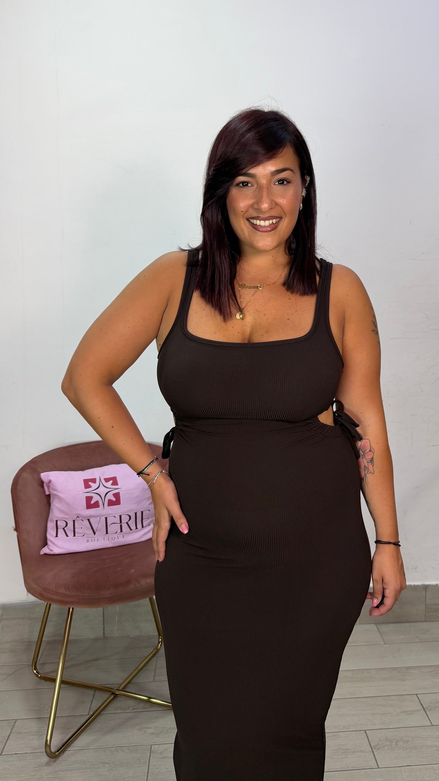 Dress Clara Marrone a costine in tessuto 22283