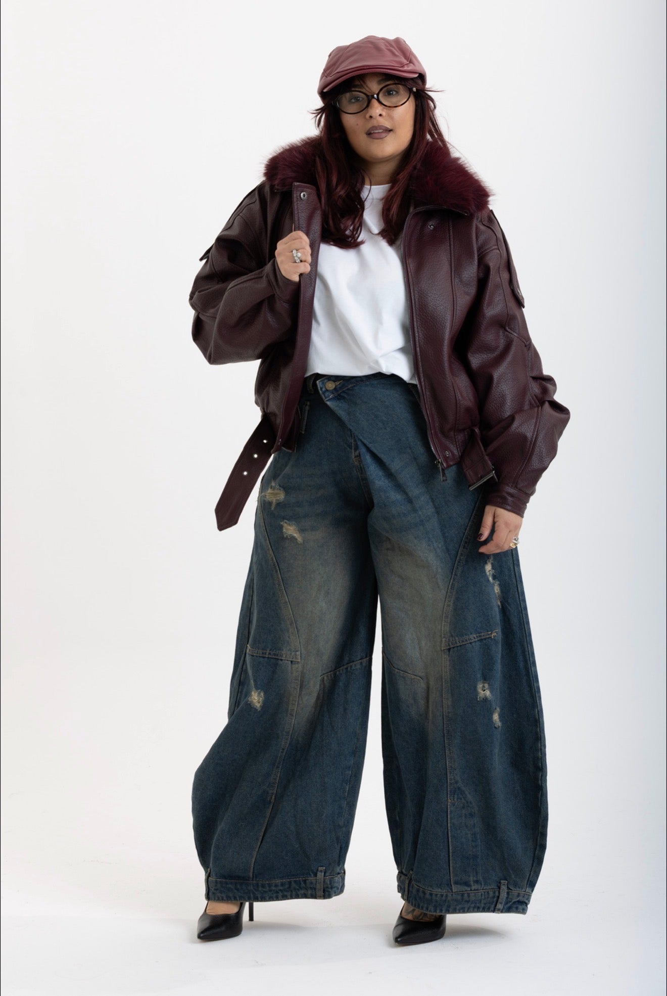 Giacca BikerBordeaux con pelliccia 2904