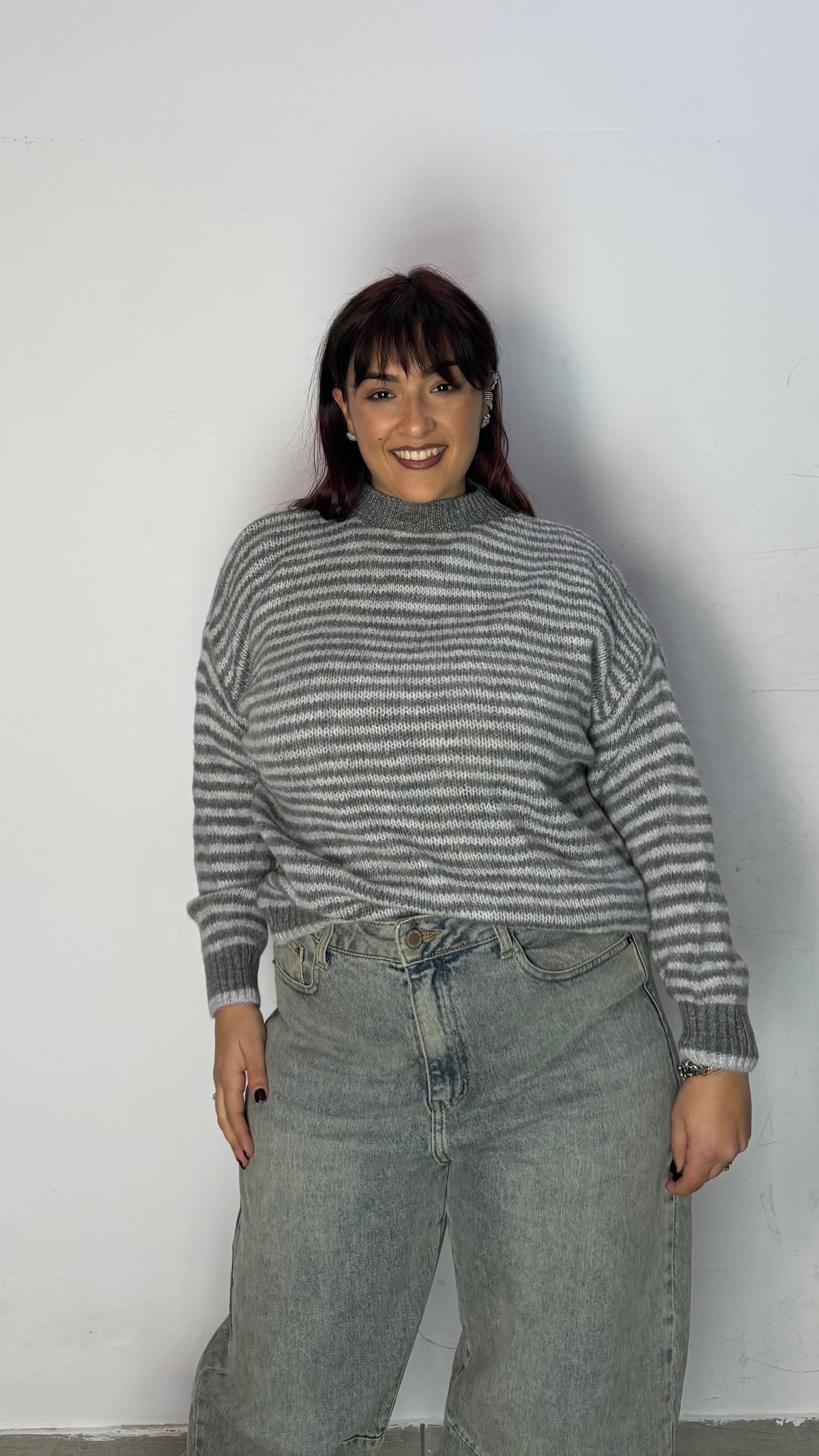 Pull Ariana a righe Grigio e Bianco A3279