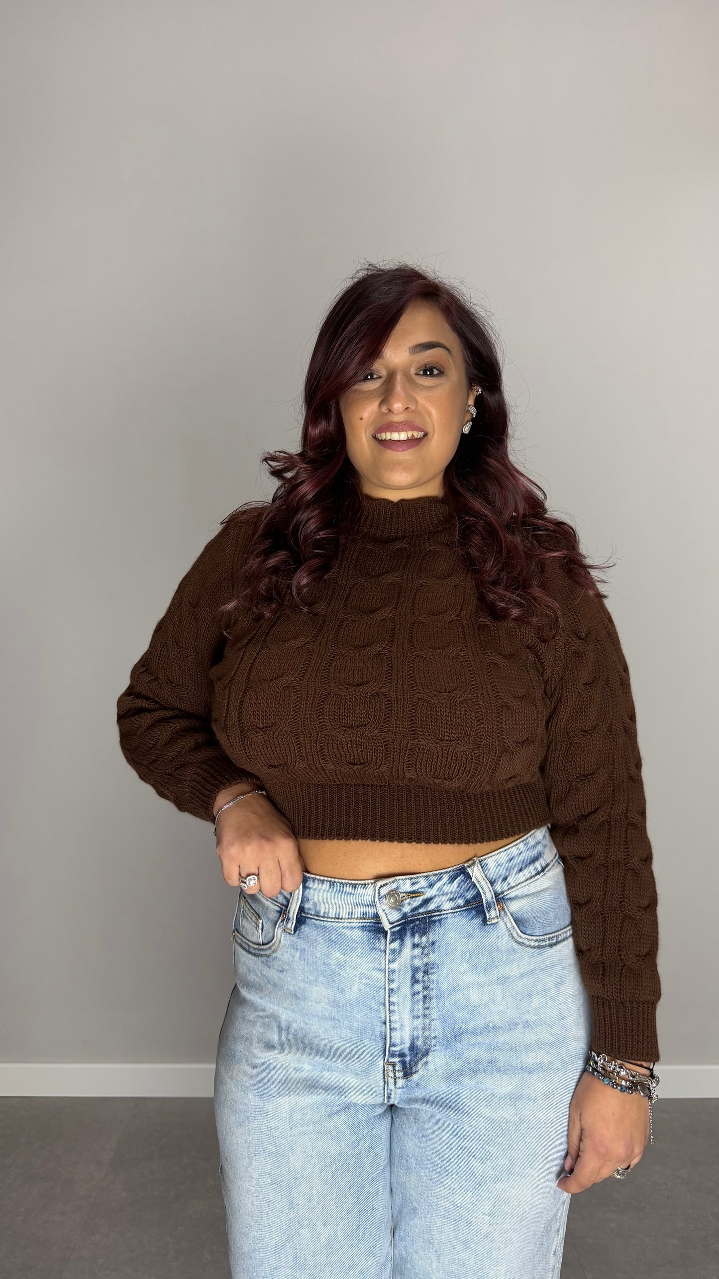 Pull Berry con Trecce in Lana Marrone 7374