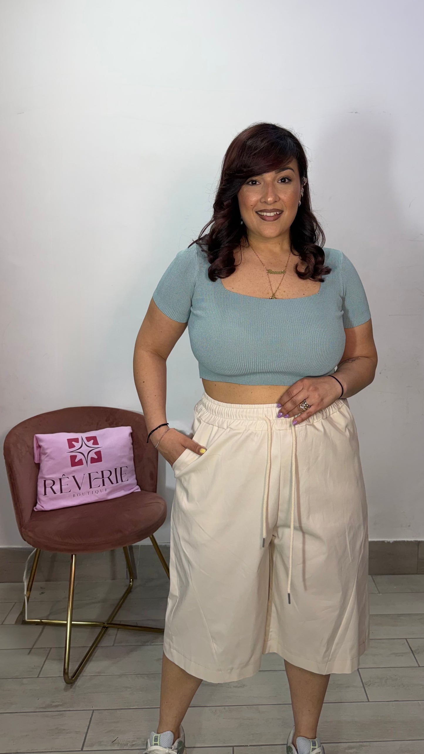 Maglia Marea Azzurro Polvere Crop 803