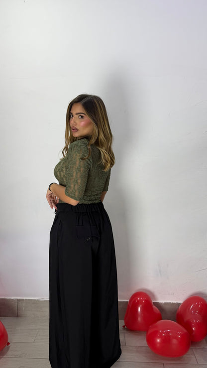 Pantalone Building a palazzo con pinces e taschino Nero MAR66717
