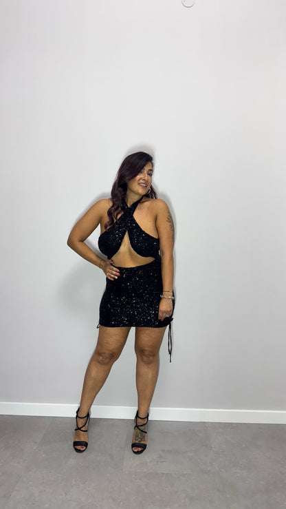 mini dress shiny nero