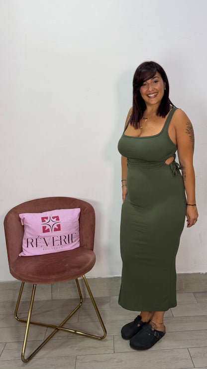 Dress Clara Verde a costine in tessuto 22283
