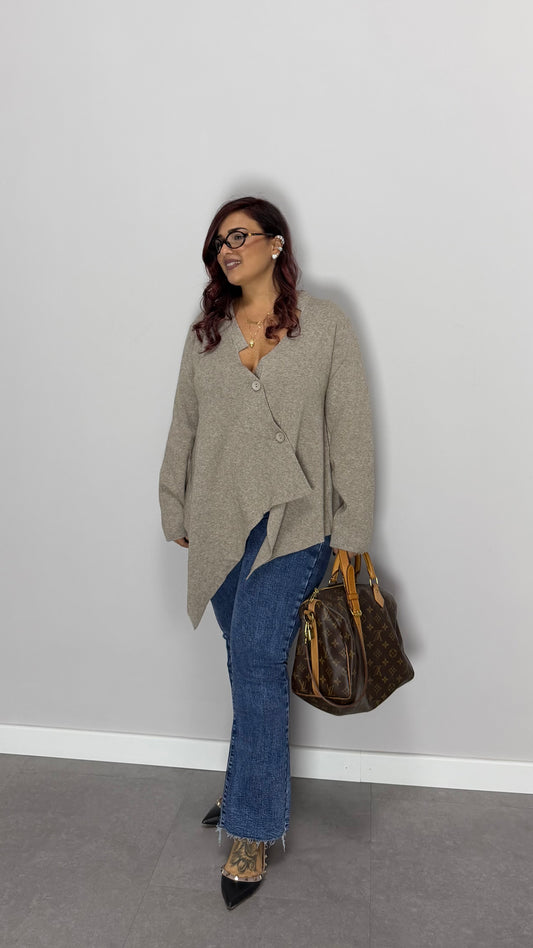 Pull CrossCardi Beige in lana rasata G168