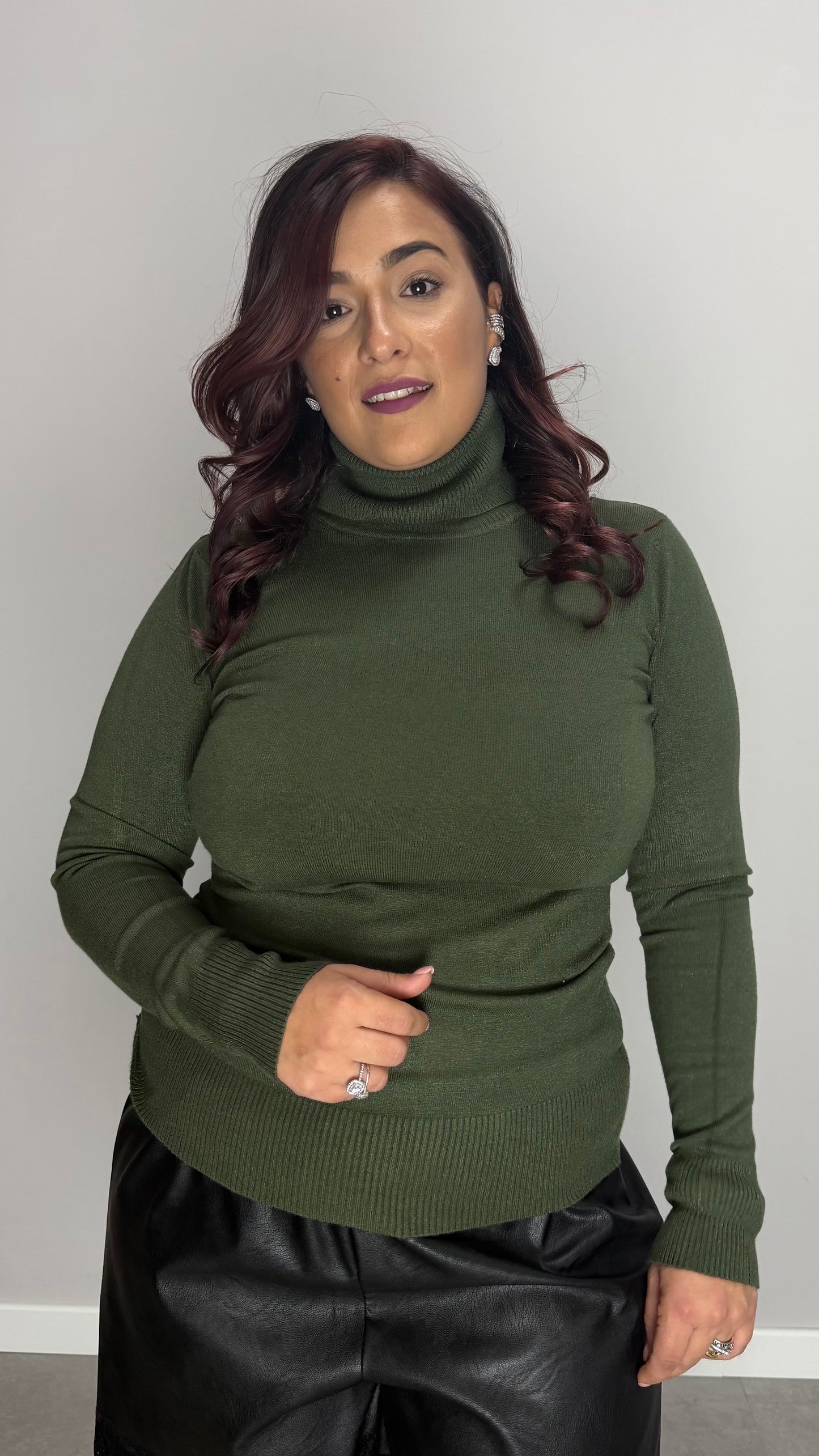 Pull Pring Collo alto in Lana Rasata Verde G086