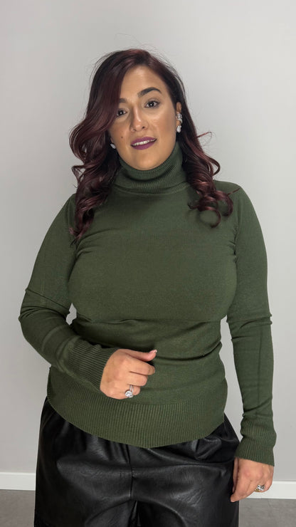 Pull Pring Collo alto in Lana Rasata Verde G086