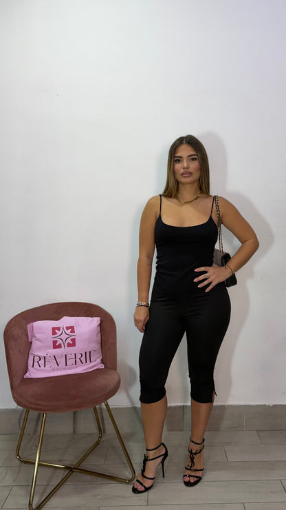 Leggings Caprí Nero in Lycra con spacchetti laterali 1131