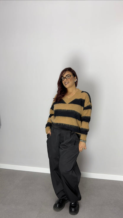 Pull ShineLine Beige e Nero in Lana 3056