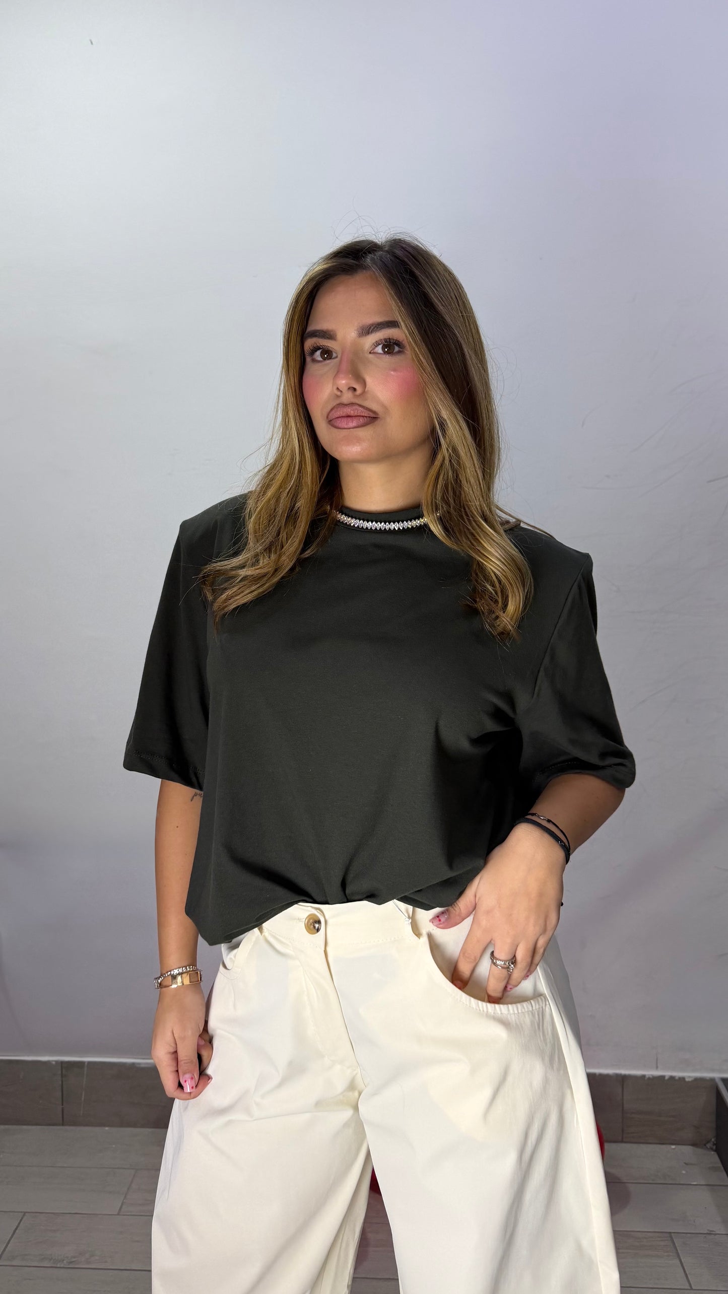 T-Shirt Power Tee mezza manica con spalline Verde 5571