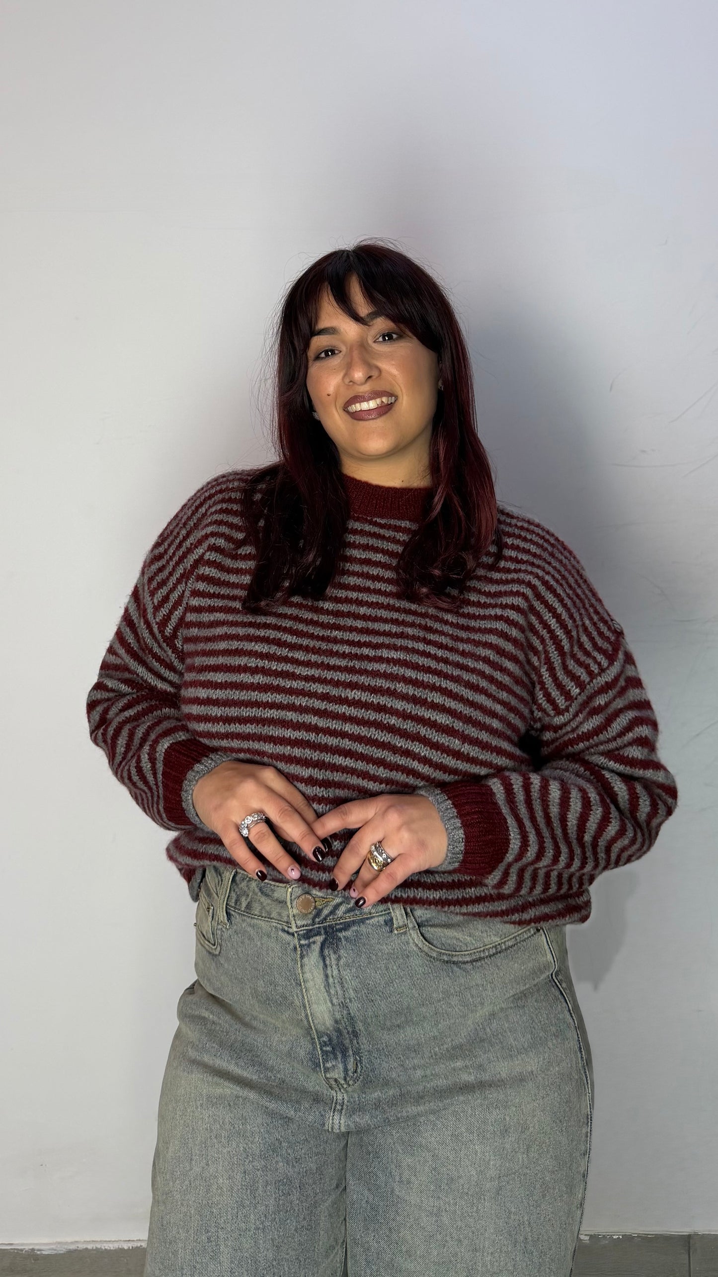 Pull Ariana a righe Grigio e Bordeaux A3279