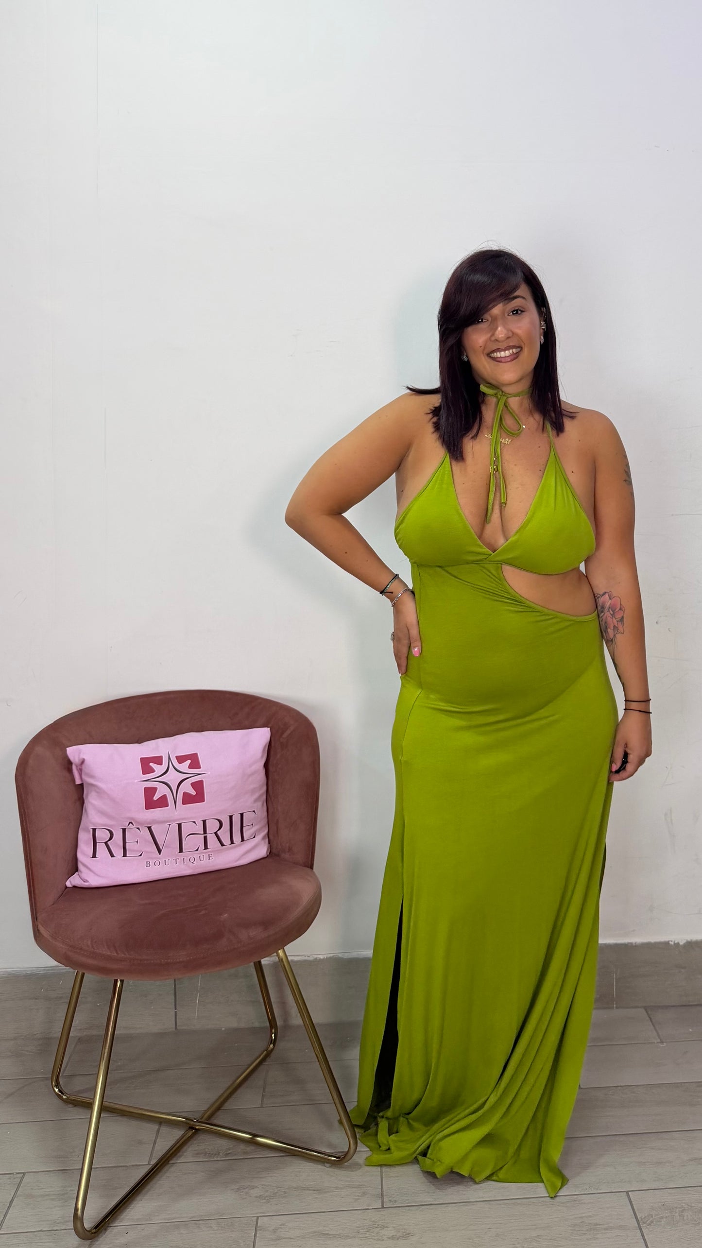 Dress Oia Verde in tessuto 3123