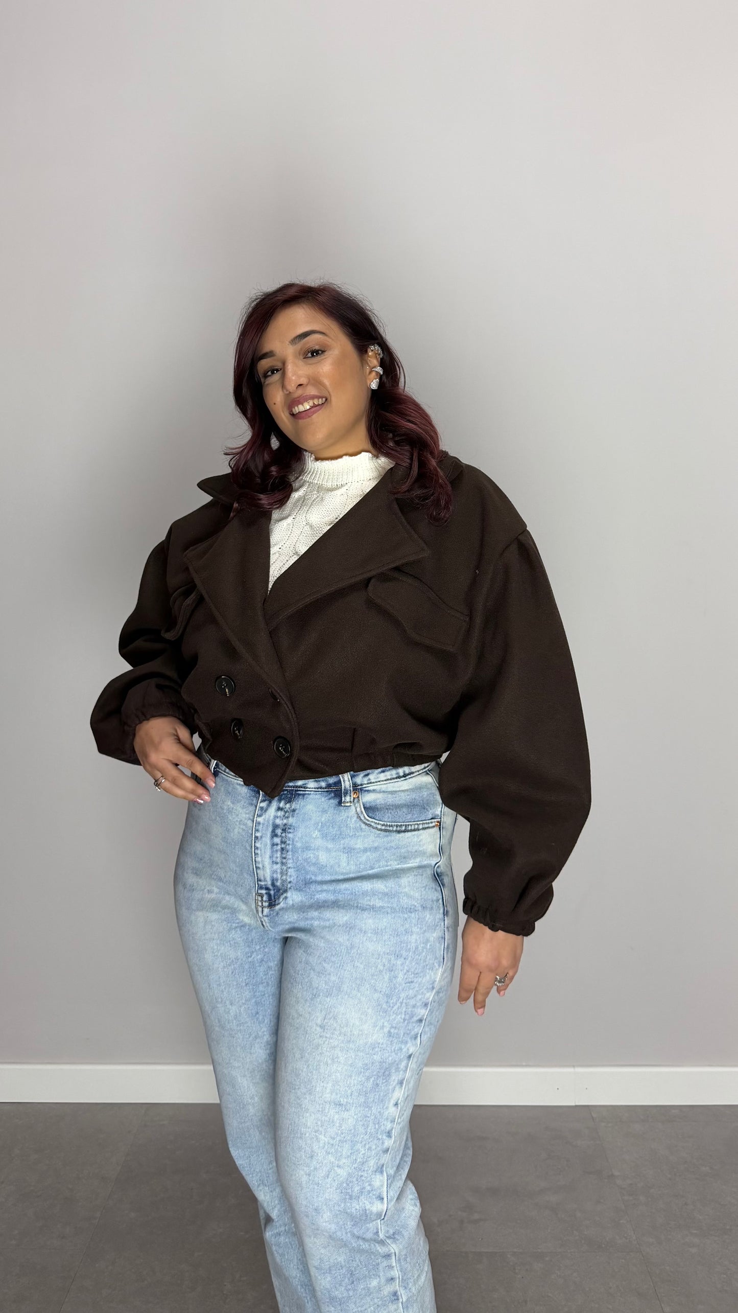 Giacca Spencer Crop Marrone NF9248